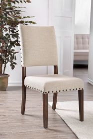 Classic Contemporary Set of 2 Dining Chairs Ivory Fabric Padded Linen Chairs Upholstered Cushion Side Chairs Nailhead Trim Kitchen Dining Room Solid w