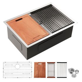 Single Bowl Undermount Workstation Kitchen Sink - 27"x19"x 10" Inch 16 Gauge Stainless Steel Deep Sink
