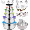 Mixing Bowls with Lid Set, 23PCS Kitchen Utensils Metal Bowl Stainless Steel Nesting Bowls, Measuring Cups and Spoons, Egg Whisk for Baking Prepping C