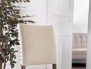 Classic Contemporary Set of 2 Dining Chairs Ivory Fabric Padded Linen Chairs Upholstered Cushion Side Chairs Nailhead Trim Kitchen Dining Room Solid w