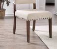 Classic Contemporary Set of 2 Dining Chairs Ivory Fabric Padded Linen Chairs Upholstered Cushion Side Chairs Nailhead Trim Kitchen Dining Room Solid w