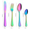 Colorful Silverware Set, 24-Piece Stainless Steel Rainbow Flatware Set, Iridescent Cutlery Utensils Set Service for 6, Mirror Polished, Dishwasher Saf