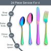 Colorful Silverware Set, 24-Piece Stainless Steel Rainbow Flatware Set, Iridescent Cutlery Utensils Set Service for 6, Mirror Polished, Dishwasher Saf