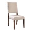 Classic Contemporary Set of 2 Dining Chairs Ivory Fabric Padded Linen Chairs Upholstered Cushion Side Chairs Nailhead Trim Kitchen Dining Room Solid w