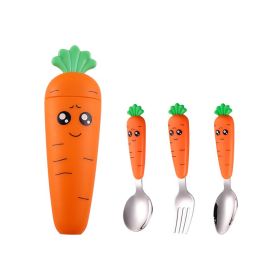 New Trending Children's Carrot Tableware Suit 304 Stainless Steel Tableware Baby Solid Food Spoon Fork Tableware (Option: set)