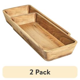 (2 pack) Acacia Wood Oval Serving Bowl, Natural Finish Brown
