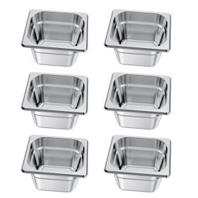 6 Pack Stainless Steam Hotel Pans, 1/6 Size Table Steam Pan, 4 Inch Deep, Anti Jam Restaurant Supplies Reusable Rustproof Catering Storage for Ho