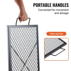 X-Marks Fire Pit Grill Grate, Rectangle Cooking Grate, Heavy Duty Steel Campfire BBQ Grill Grid with Handle & Support X Wire