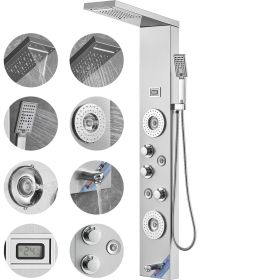 Shower Panel System, 6 Shower Modes, LED & Display Shower Panel Tower, Rainfall, Waterfall, 4 Body Massage Jets, Tub Spout