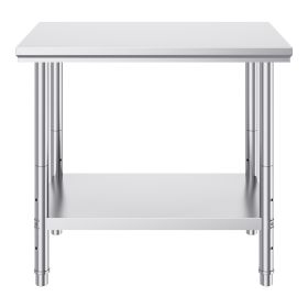 Stainless Steel Prep Table, 900x600x800 mm, 700 lbs Load Capacity, Heavy Duty Metal Worktable with 3 Adjustable Height Levels