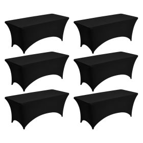 6 Pack Table Cloth for 6FT Rectangular Fitted Events, Wrinkle-Resistant Stretch Black Table Covers, Washable Spandex Tablecloth Protector, for Pa