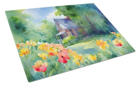 NEW Massachusetts Mayflowers in Watercolor Glass Cutting Board Decorative Tempered Glass Kitchen Cutting and Serving Board Large Size Chopping Bo (Default: Default)
